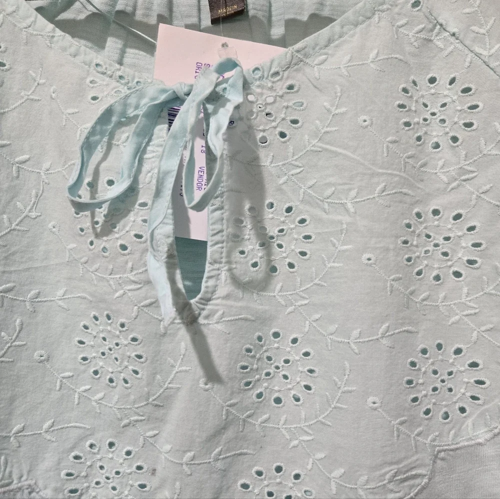 NWT Style & Co women's peasant blouse eyelet trim tie-neck size M - Picture 7 of 8